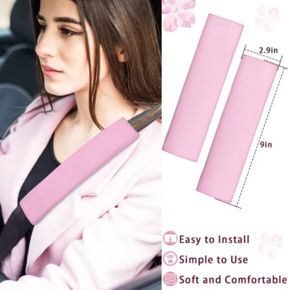 10pcs Pink Interior Car Accessories, Steering Wheel Cover, Shoulder Pads, + More - Picture 2 of 6